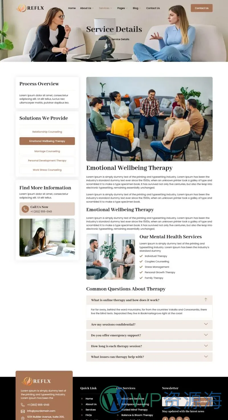 心理健康咨询Elementor网站模板_一键导入快速建站插图3-WP资源海 健康/医药 Elementor 模板服务详情预览