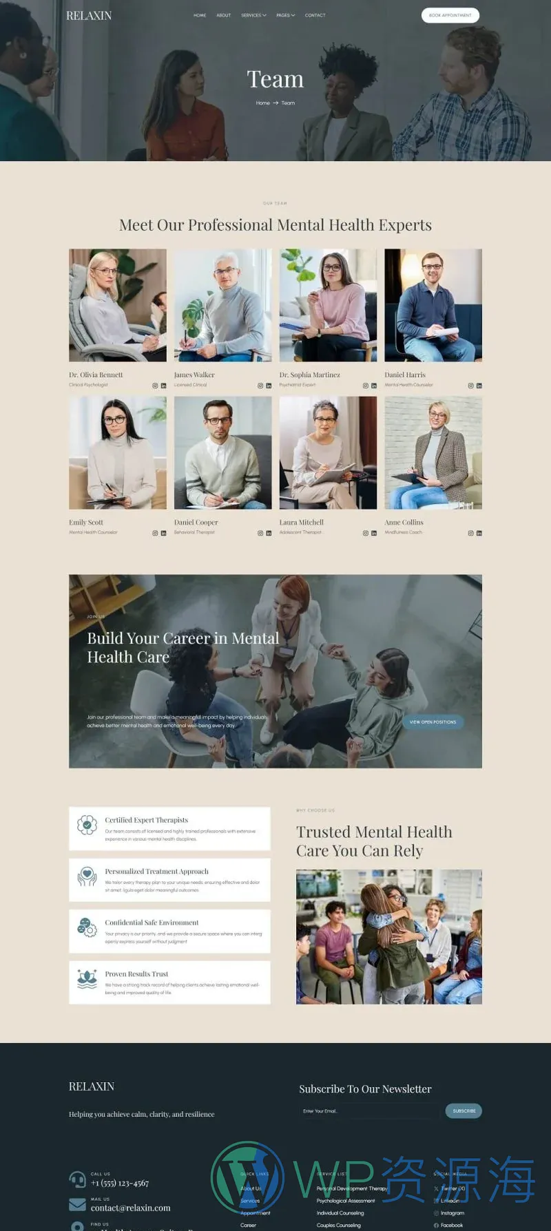 心理健康咨询Elementor网站模板_一键导入快速建站插图4-WP资源海 健康/医药 Elementor 模板团队页面预览