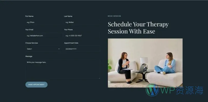 心理健康咨询Elementor网站模板_一键导入快速建站插图7-WP资源海 健康/医药 Elementor 模板预约表单预览