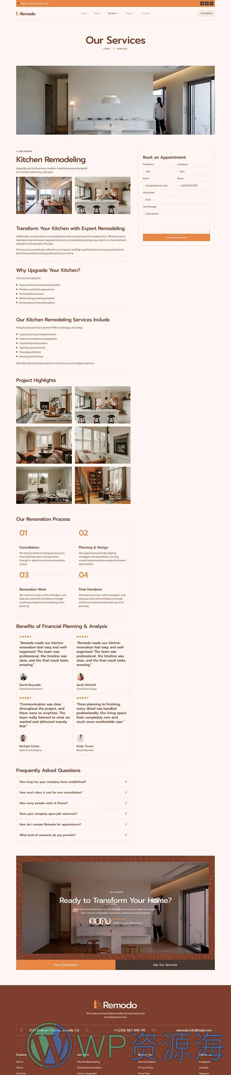 住宅翻新装修Elementor网站模板_一键导入快速建站插图4-WP资源海 装修 Elementor 模板服务详情预览