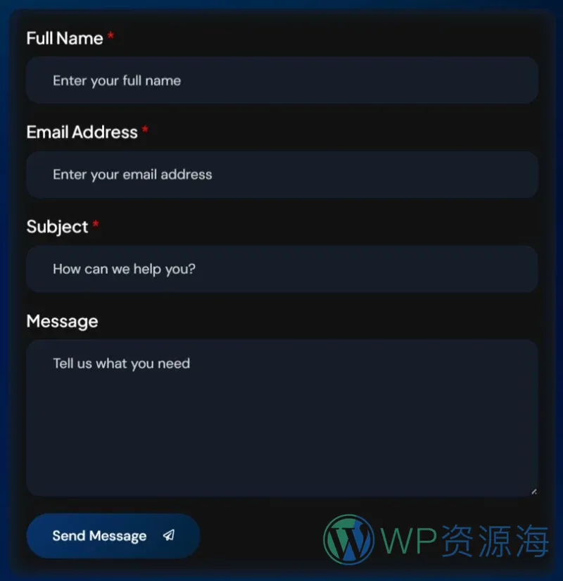 金融咨询顾问Elementor网站模板_一键导入快速建站插图7-WP资源海 金融/投资 Elementor 模板联系表单预览