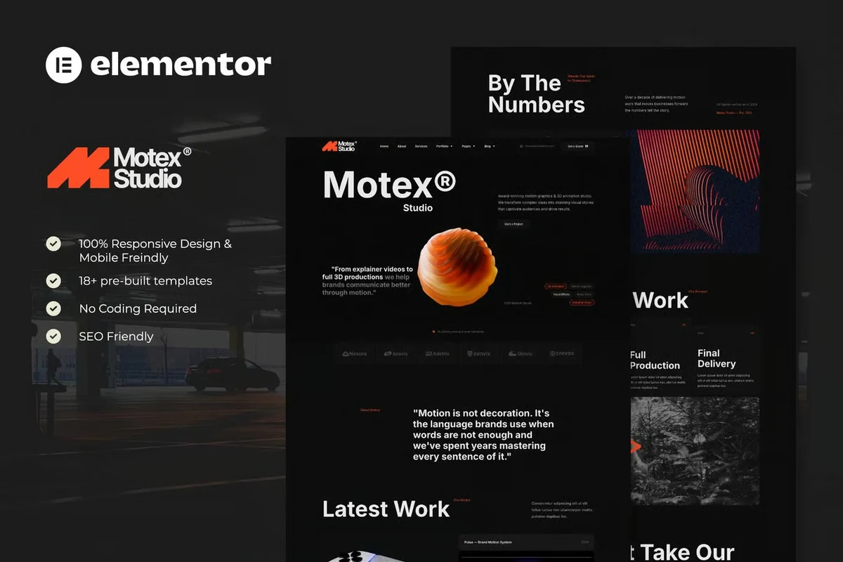 动态图形与三维动画工作室Elementor网站模板_一键导入快速建站