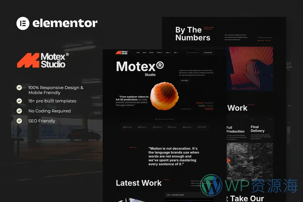 动态图形与三维动画工作室Elementor网站模板_一键导入快速建站插图-WP资源海 多媒体 Elementor 网站模板封面
