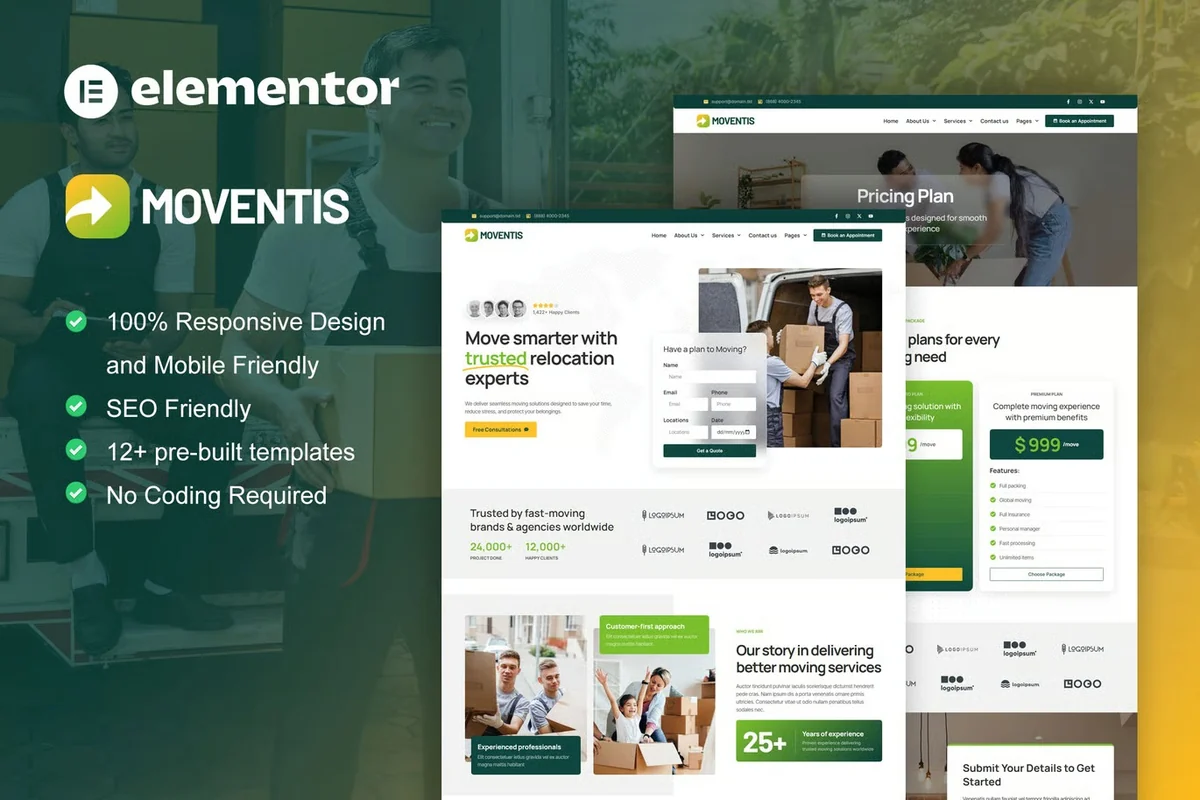 搬家搬迁服务Elementor网站模板_一键导入快速建站