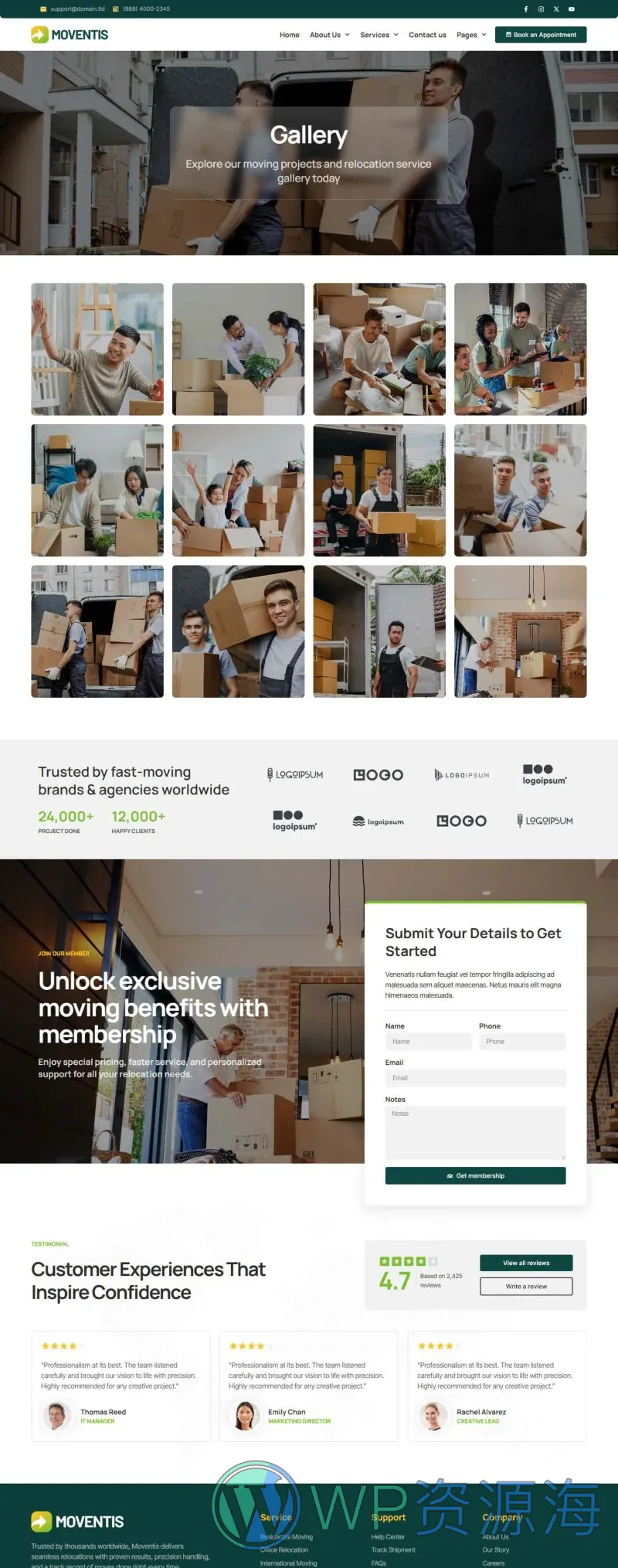 搬家搬迁服务Elementor网站模板_一键导入快速建站插图2-WP资源海 物流/运输 Elementor 模板图片展示预览