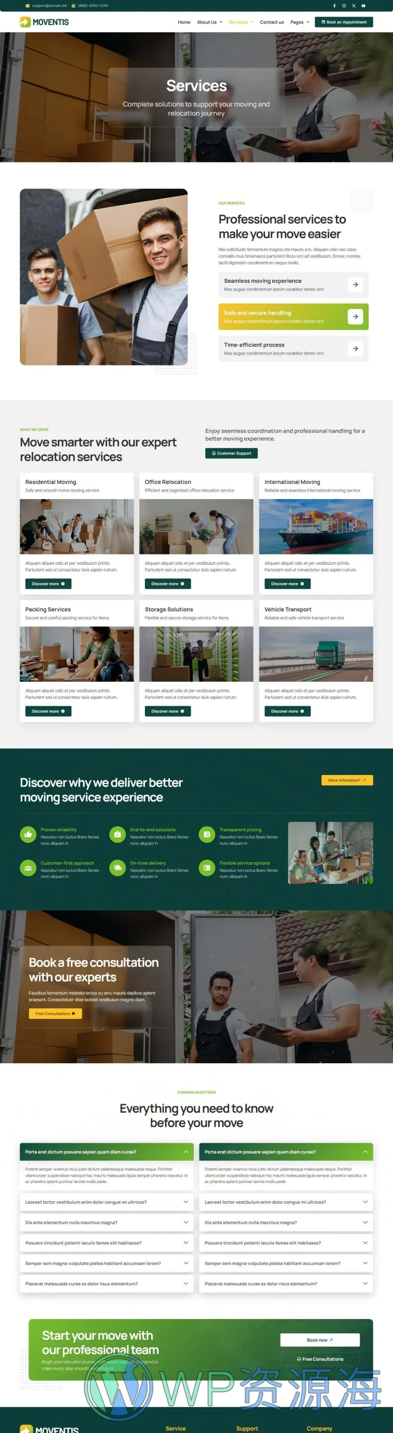 搬家搬迁服务Elementor网站模板_一键导入快速建站插图5-WP资源海 物流/运输 Elementor 模板服务页面预览