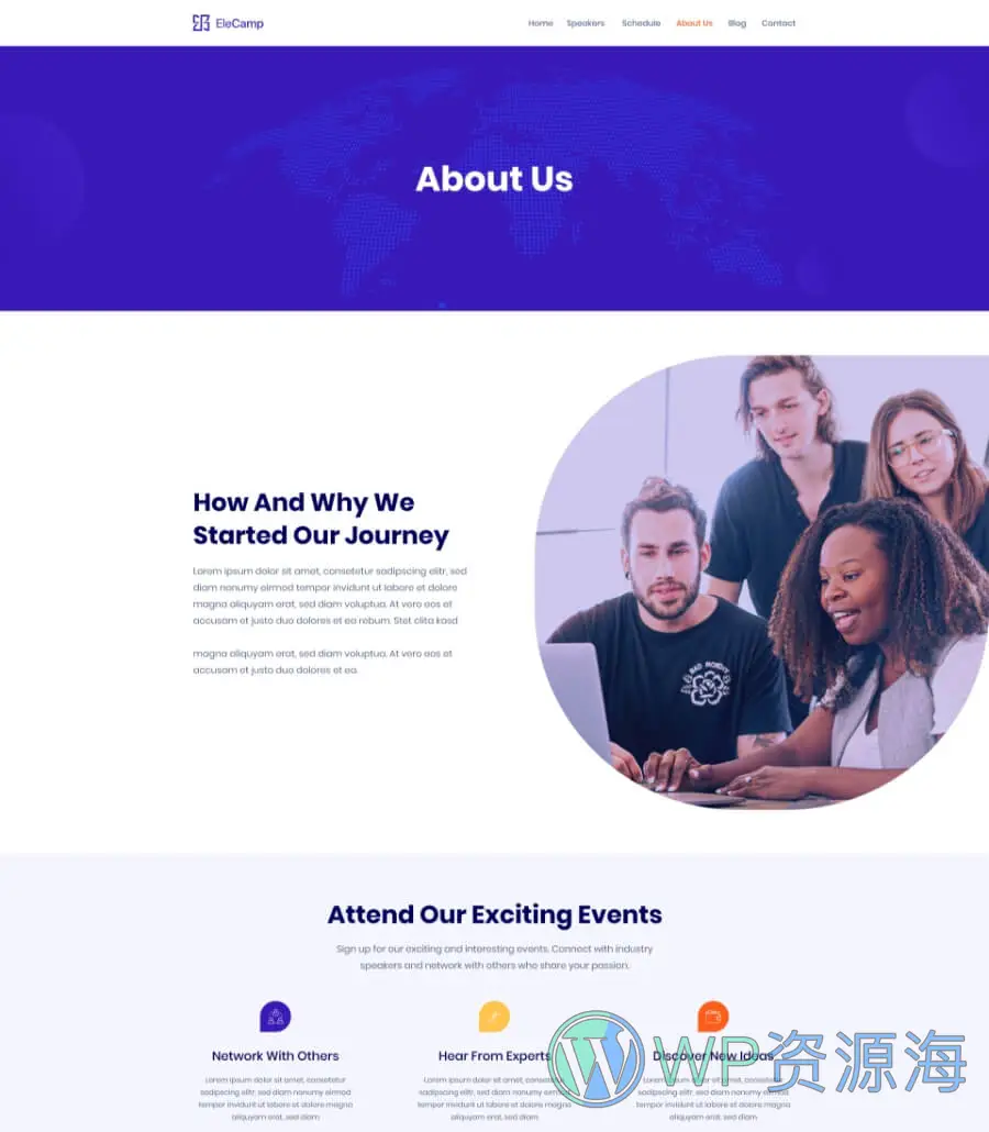 虚拟会议Elementor网站模板_一键导入快速建站插图2-WP资源海 EleCamp About Page