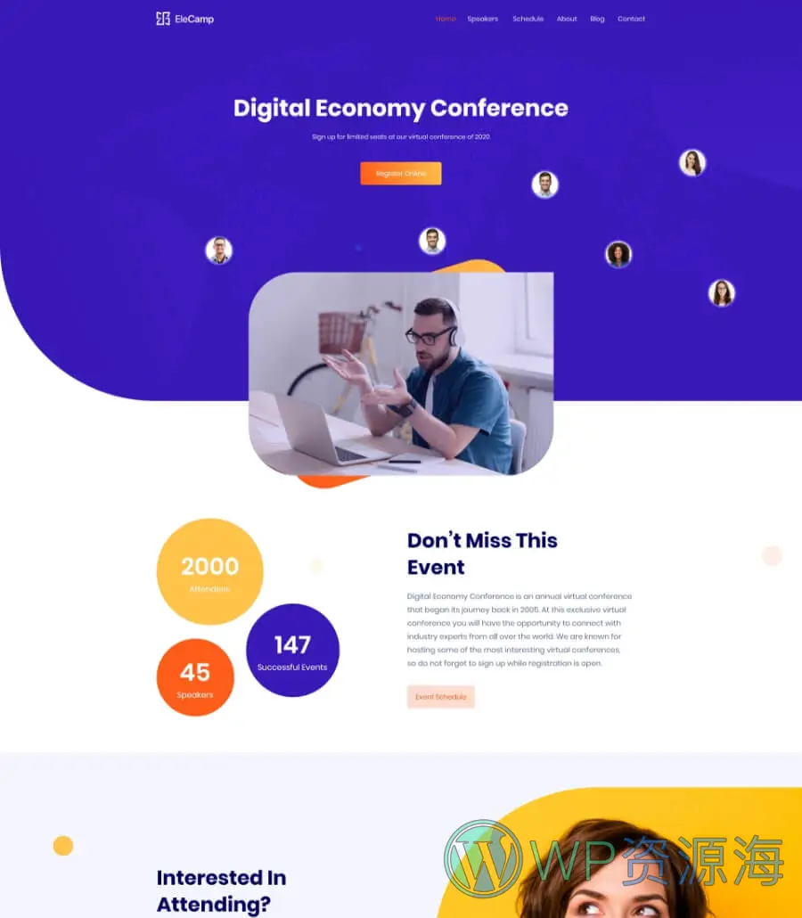 虚拟会议Elementor网站模板_一键导入快速建站插图10-WP资源海 EleCamp Footer Section