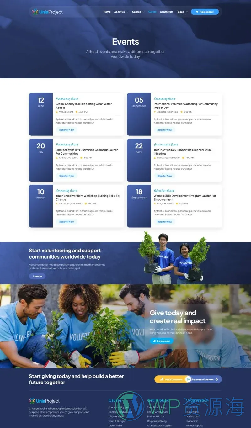 公益慈善组织Elementor网站模板_一键导入快速建站插图5-WP资源海 组织/机构 Elementor 模板活动页面预览