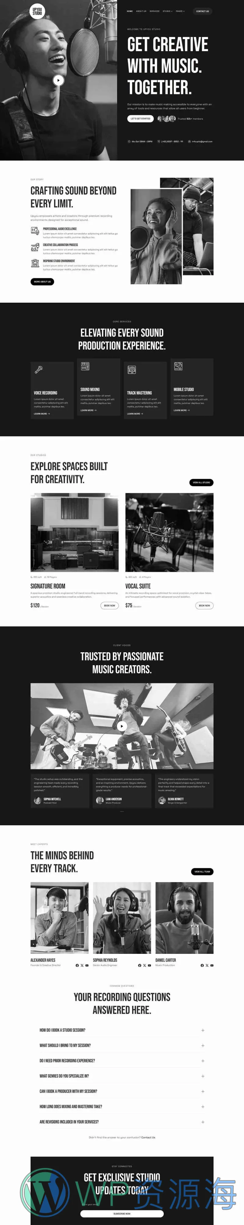 录音音乐工作室Elementor网站模板_一键导入快速建站插图1-WP资源海 DJ/唱片 Elementor 模板首页预览