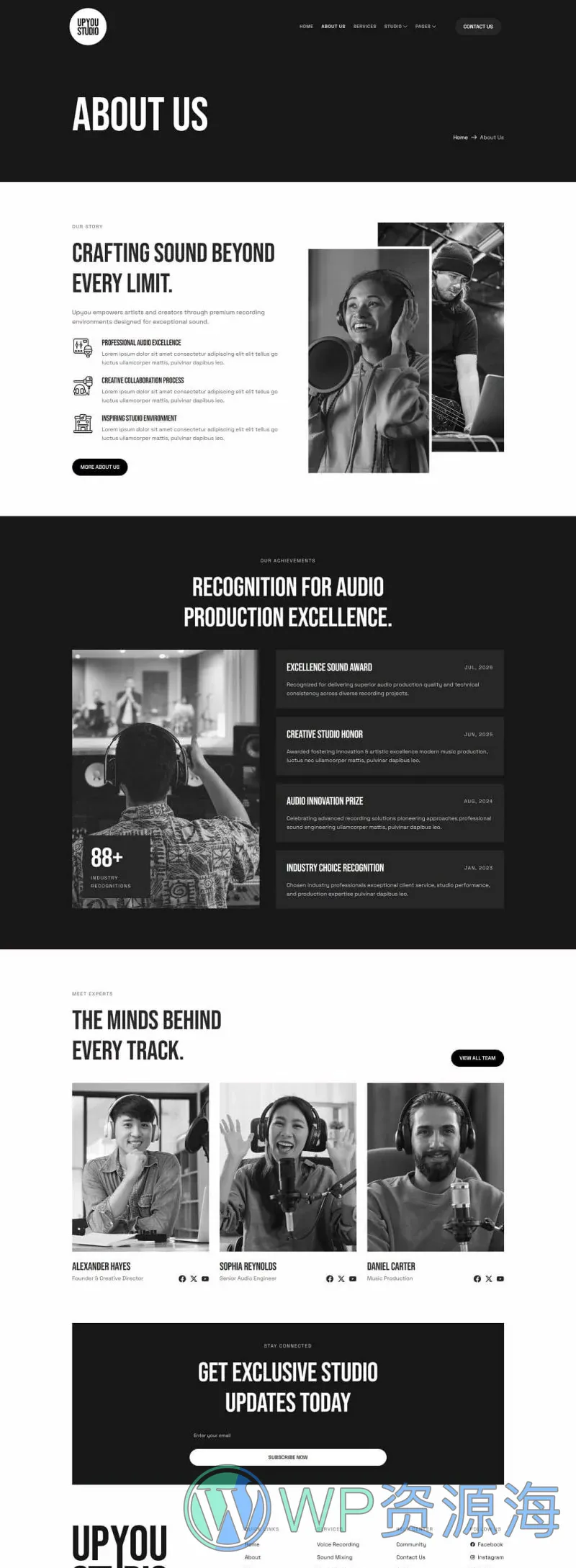 录音音乐工作室Elementor网站模板_一键导入快速建站插图2-WP资源海 DJ/唱片 Elementor 模板关于我们预览