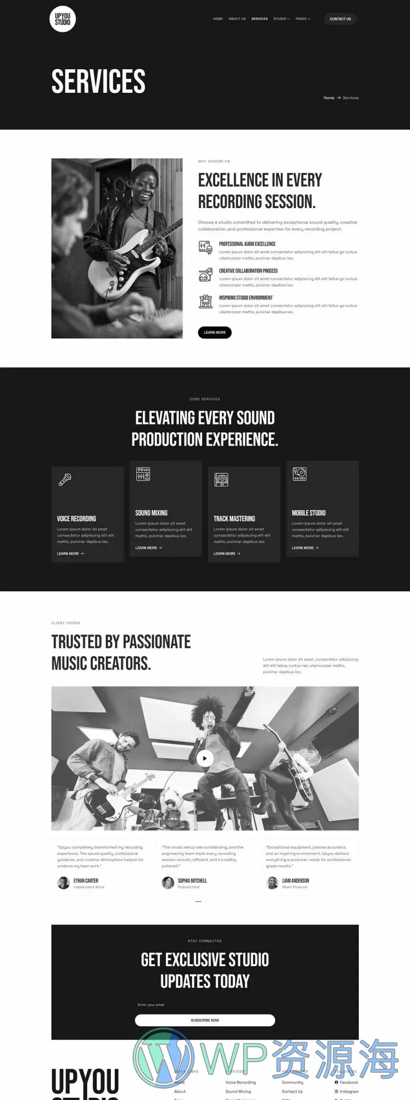 录音音乐工作室Elementor网站模板_一键导入快速建站插图3-WP资源海 DJ/唱片 Elementor 模板服务页面预览
