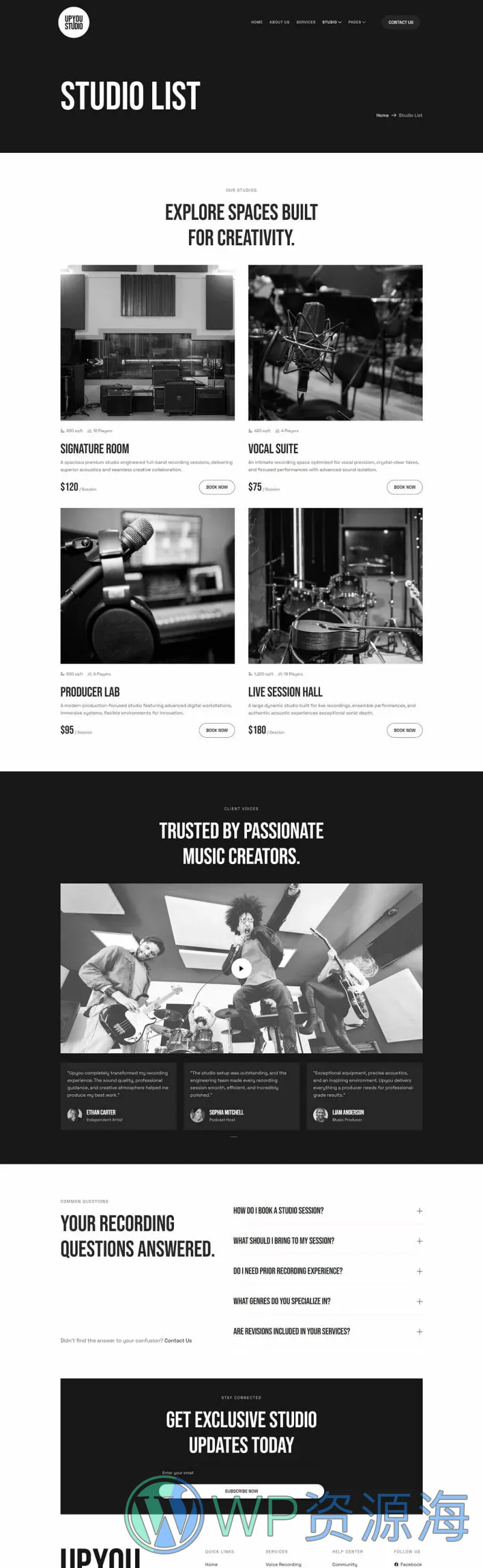 录音音乐工作室Elementor网站模板_一键导入快速建站插图4-WP资源海 DJ/唱片 Elementor 模板工作室列表预览