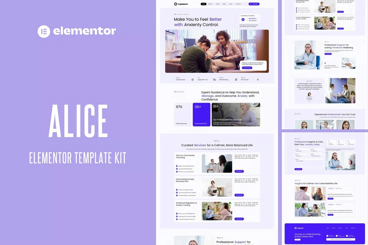 焦虑生活教练Elementor网站模板_一键导入快速建站