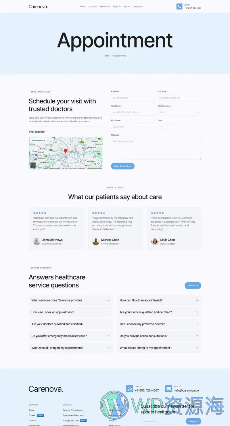 健康/医药 Elementor 模板预约页面预览