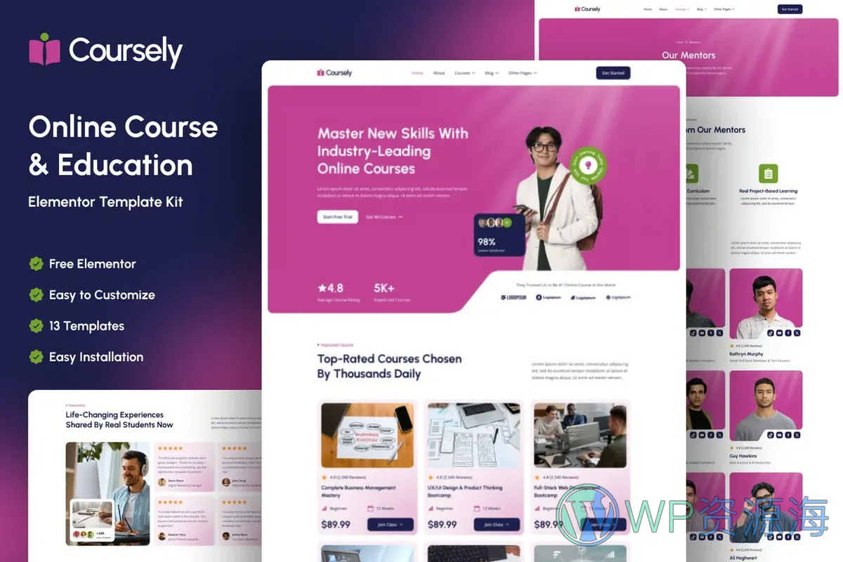 在线课程教育Elementor网站模板_一键导入快速建站插图-WP资源海 教育/培训 Elementor 网站模板封面