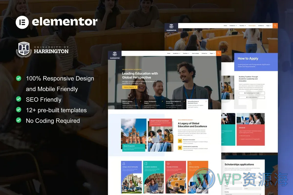 高校Elementor网站模板_一键导入快速建站插图-WP资源海 学校 Elementor 网站模板封面