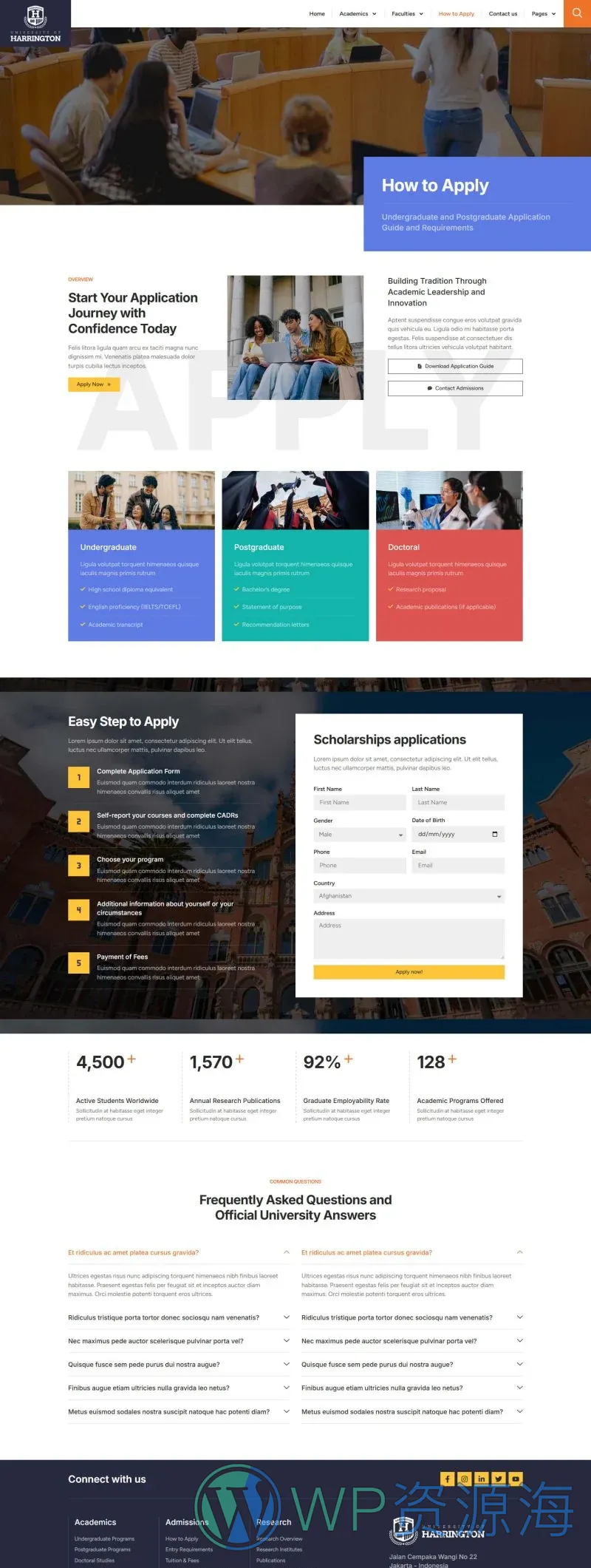 高校Elementor网站模板_一键导入快速建站插图6-WP资源海 学校 Elementor 模板申请入学预览