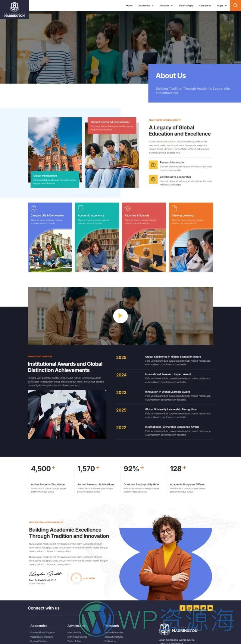 高校Elementor网站模板_一键导入快速建站插图7-WP资源海 学校 Elementor 模板关于我们预览