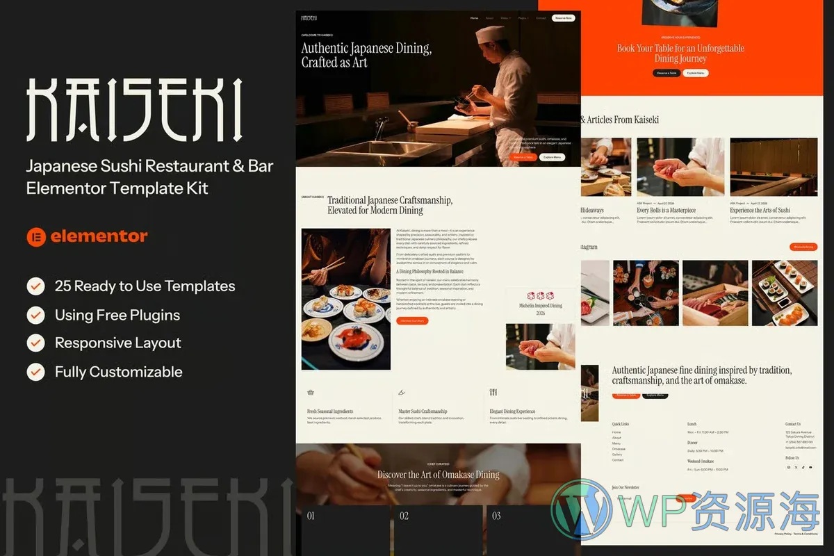 日式寿司餐厅Elementor网站模板_一键导入快速建站插图-WP资源海 餐饮/食品 Elementor 网站模板封面