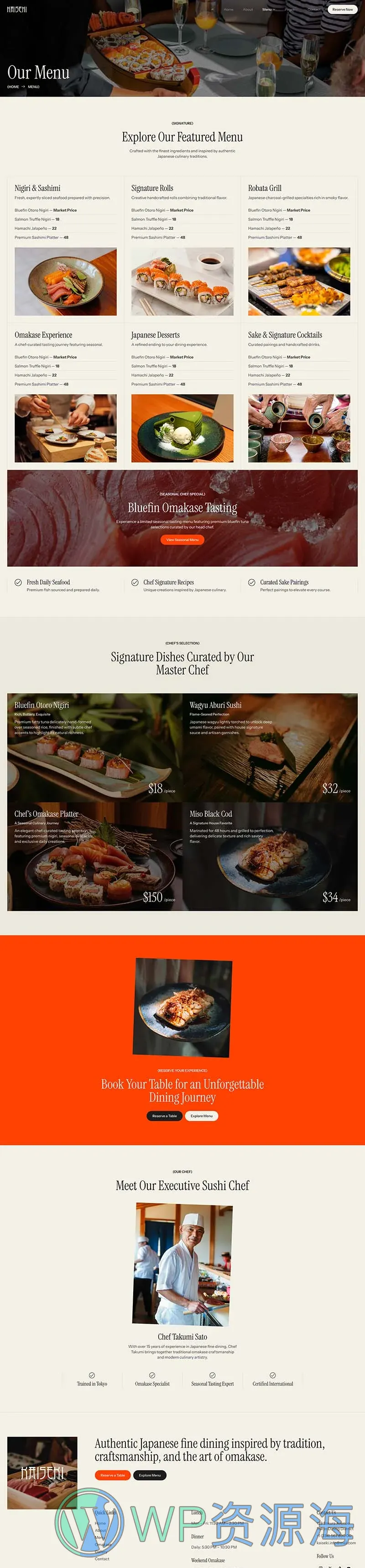餐饮/食品 Elementor 模板菜单页面预览
