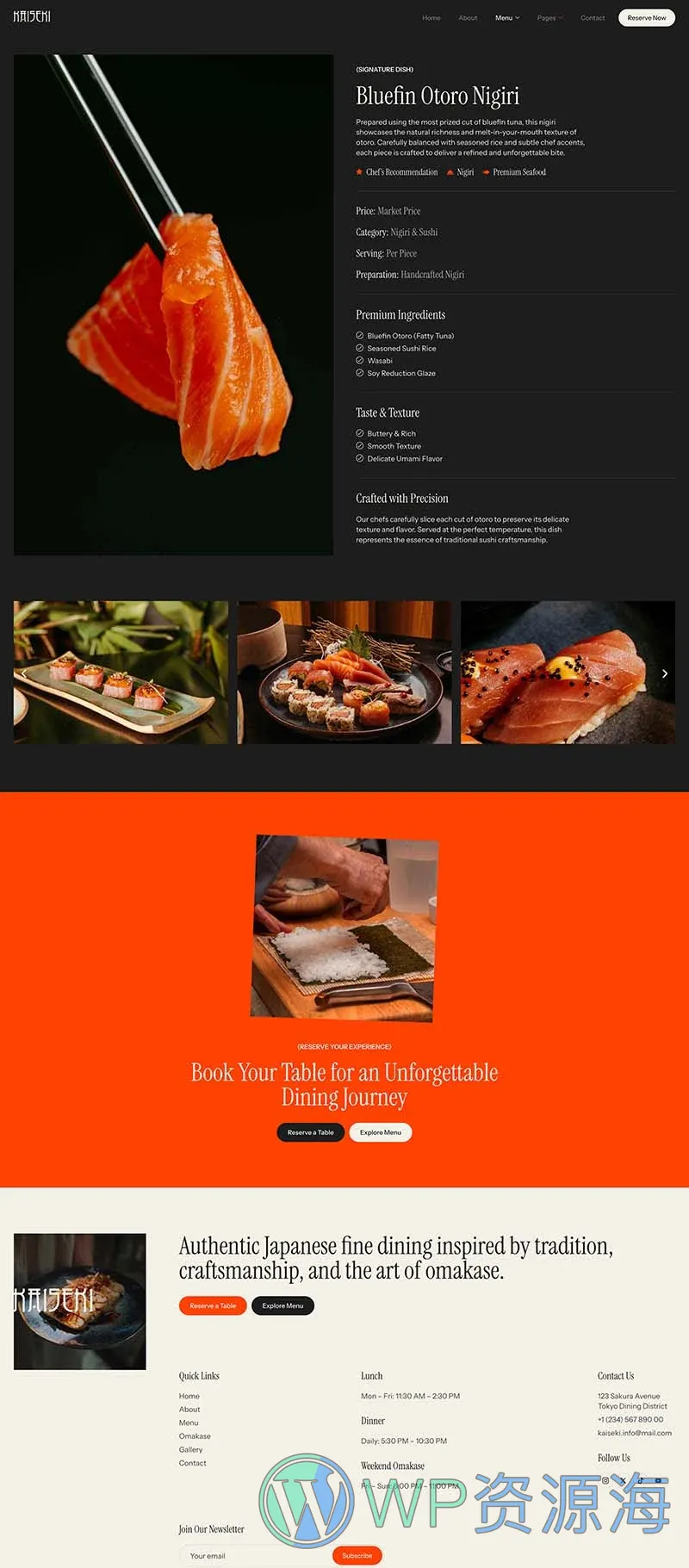 餐饮/食品 Elementor 模板菜单详情预览