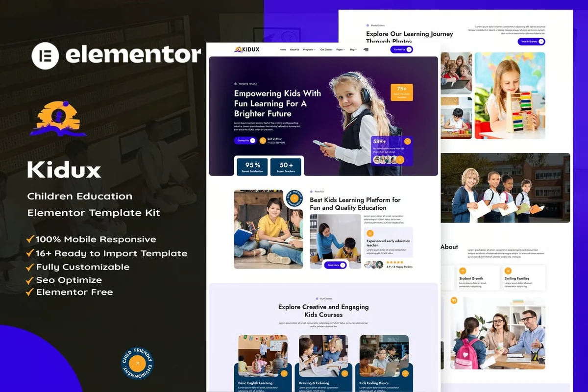 教育培训Elementor网站模板_一键导入快速建站