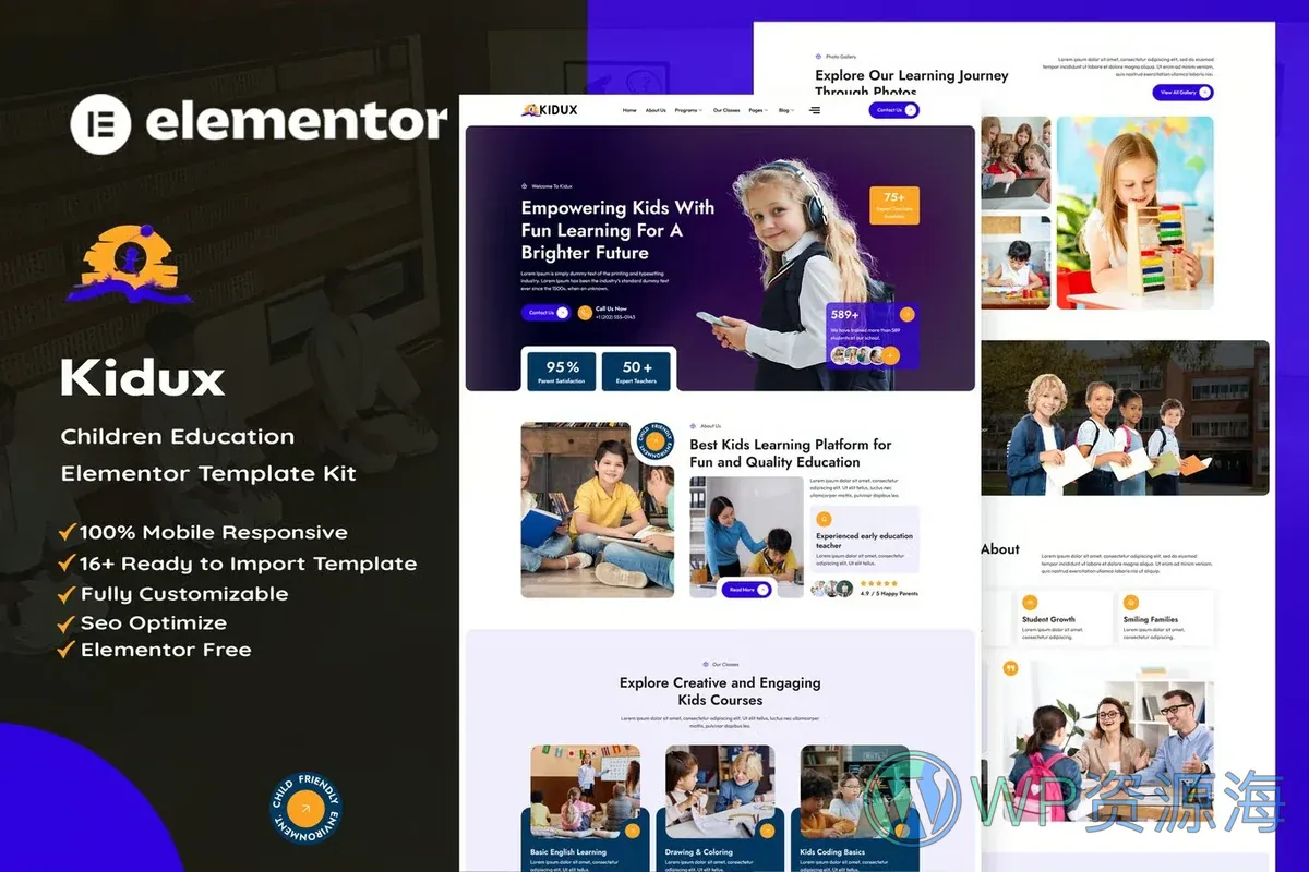 教育培训Elementor网站模板_一键导入快速建站插图-WP资源海 教育/培训 Elementor 网站模板封面