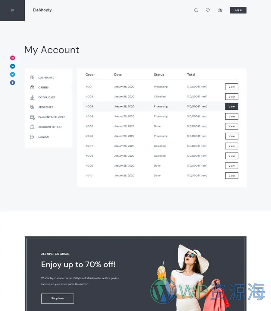 EleShoply Account Page