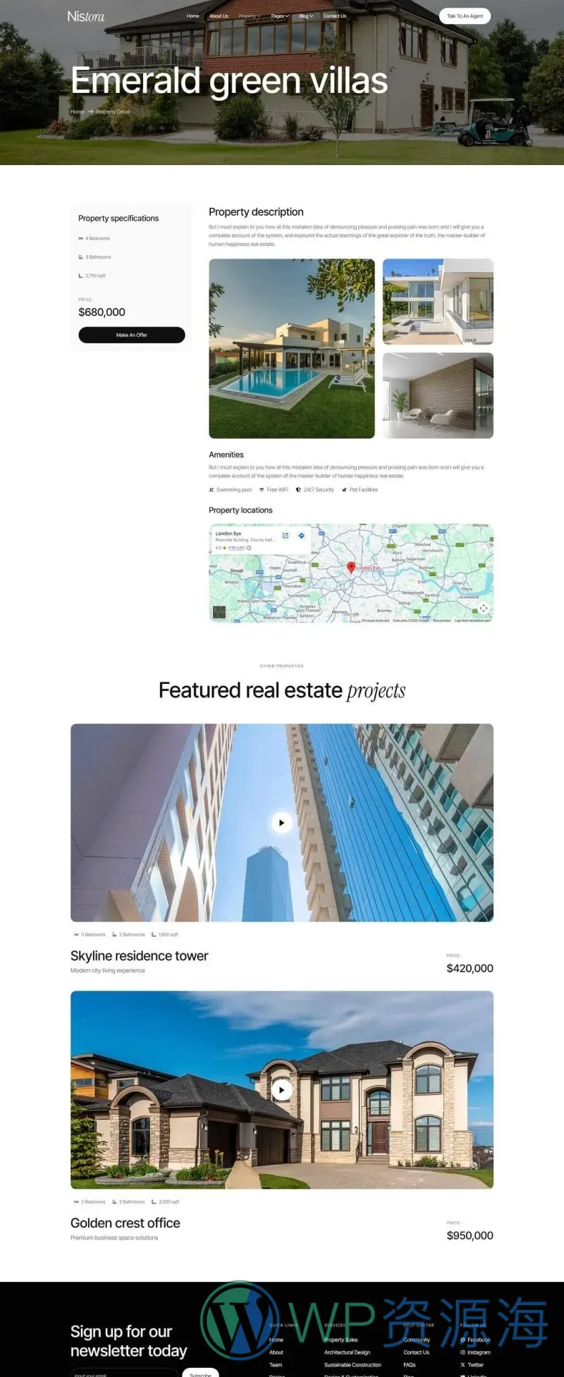 房地产物业Elementor网站模板_一键导入快速建站插图3-WP资源海 建筑/地产 Elementor 模板房源详情预览