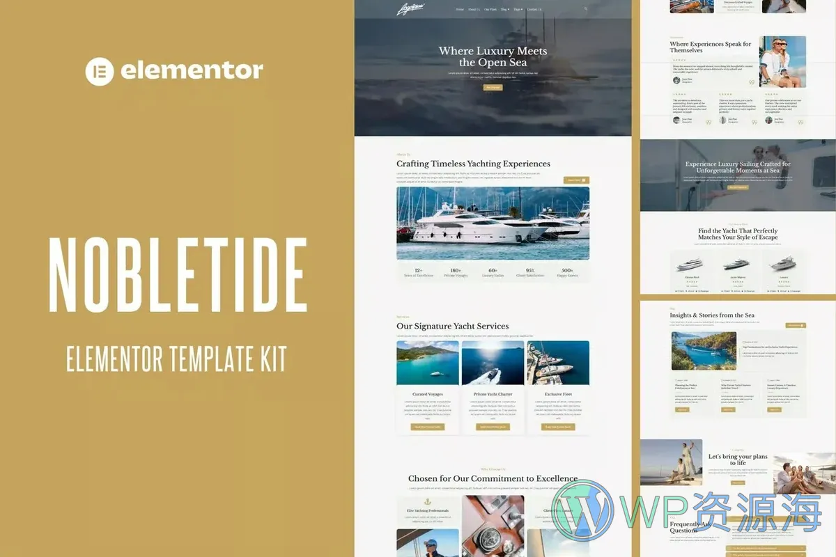 游艇俱乐部租赁Elementor网站模板_一键导入快速建站插图-WP资源海 户外/旅行 Elementor 网站模板封面