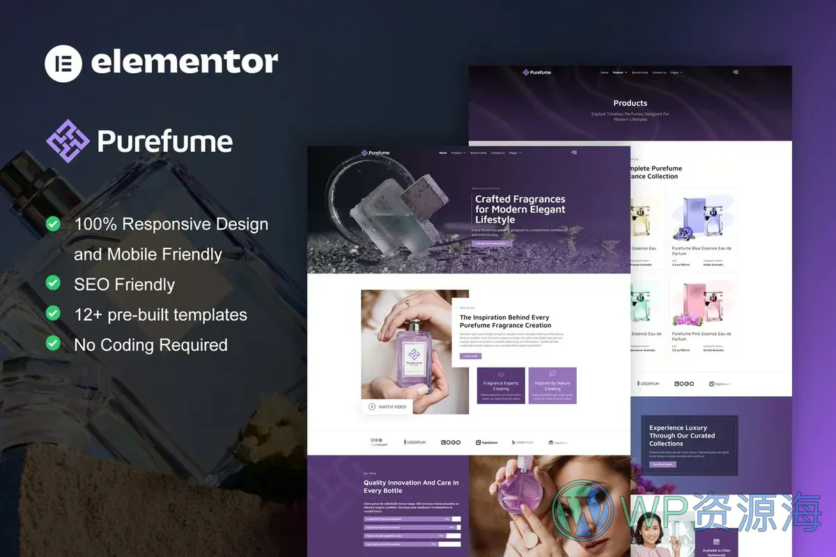 香水香氛品牌Elementor网站模板_一键导入快速建站插图-WP资源海 化妆/美妆 Elementor 网站模板封面