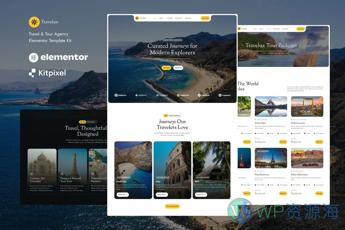 旅行户外Elementor网站模板_一键导入快速建站插图-WP资源海 户外/旅行 Elementor 网站模板封面