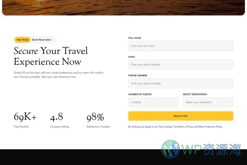 旅行户外Elementor网站模板_一键导入快速建站插图7-WP资源海 户外/旅行 Elementor 模板预约表单预览