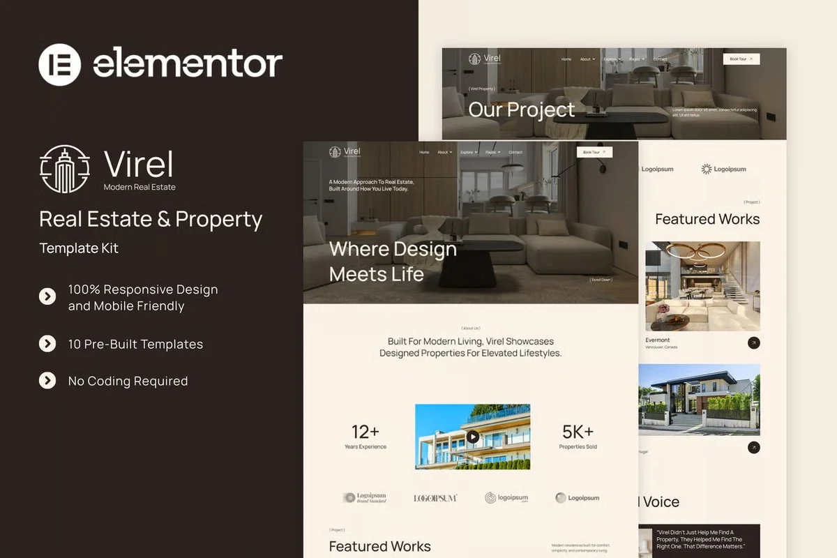 房地产物业展示Elementor网站模板_一键导入快速建站