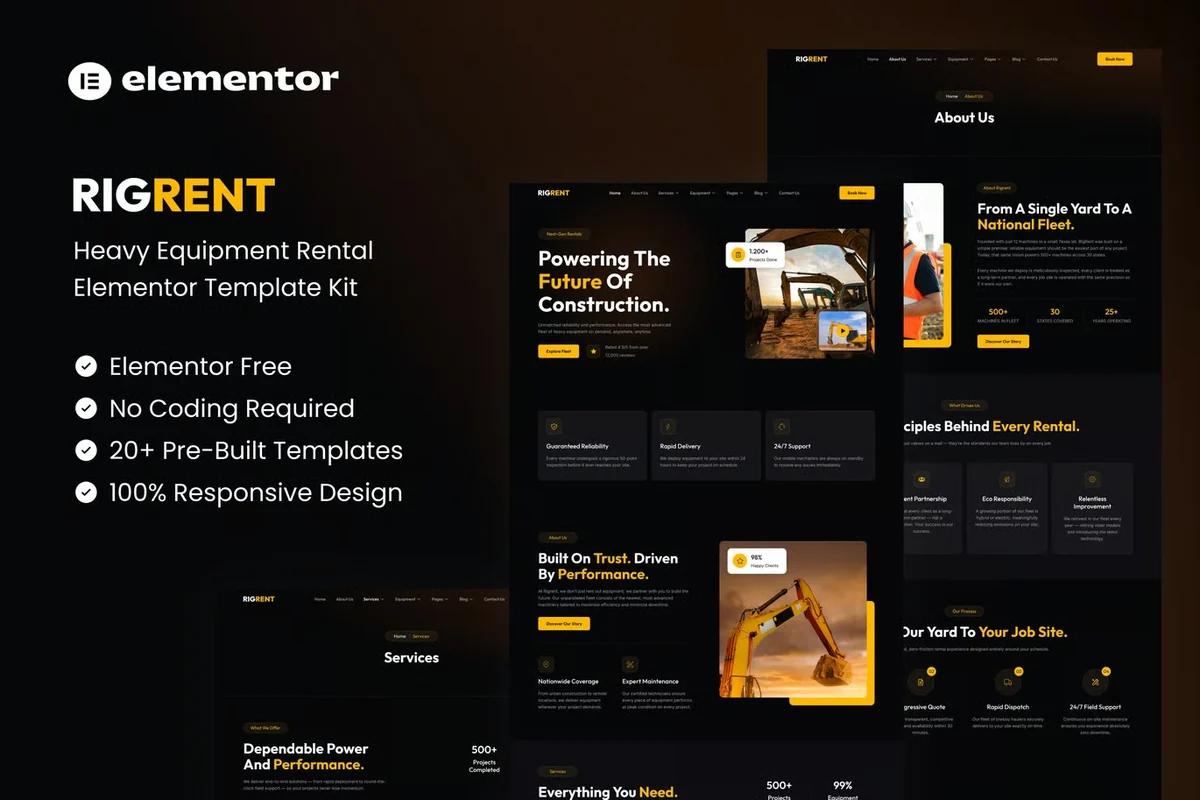 建筑设备租赁Elementor网站模板_一键导入快速建站