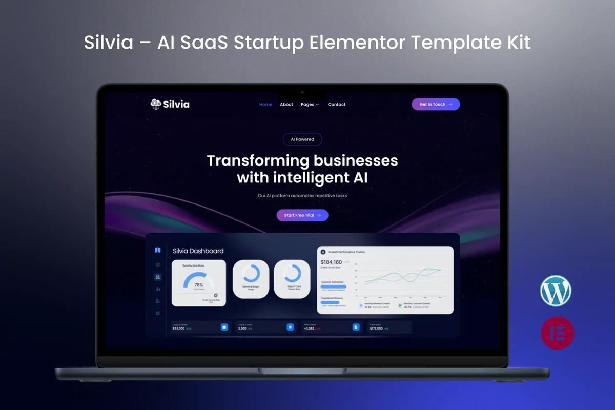 AI SaaS初创Elementor网站模板_一键导入快速建站