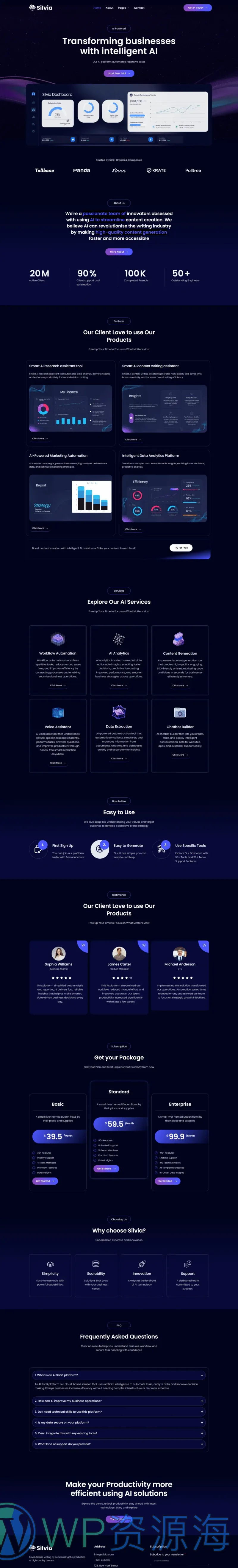 AI SaaS初创Elementor网站模板_一键导入快速建站插图1-WP资源海 AI Elementor 模板首页预览