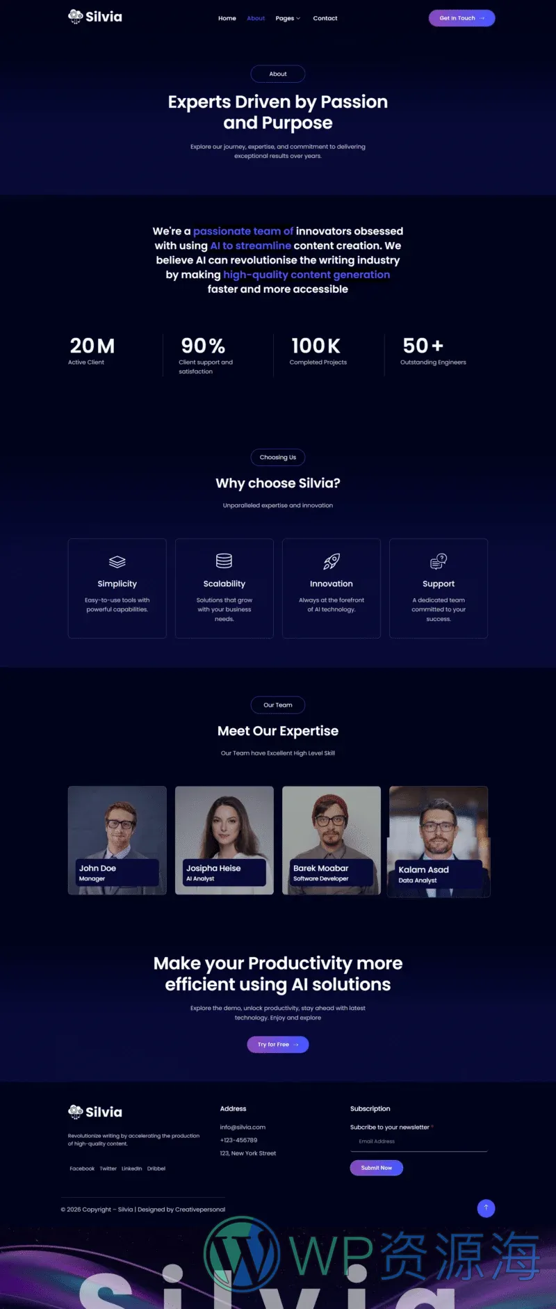 AI SaaS初创Elementor网站模板_一键导入快速建站插图2-WP资源海 AI Elementor 模板关于我们预览