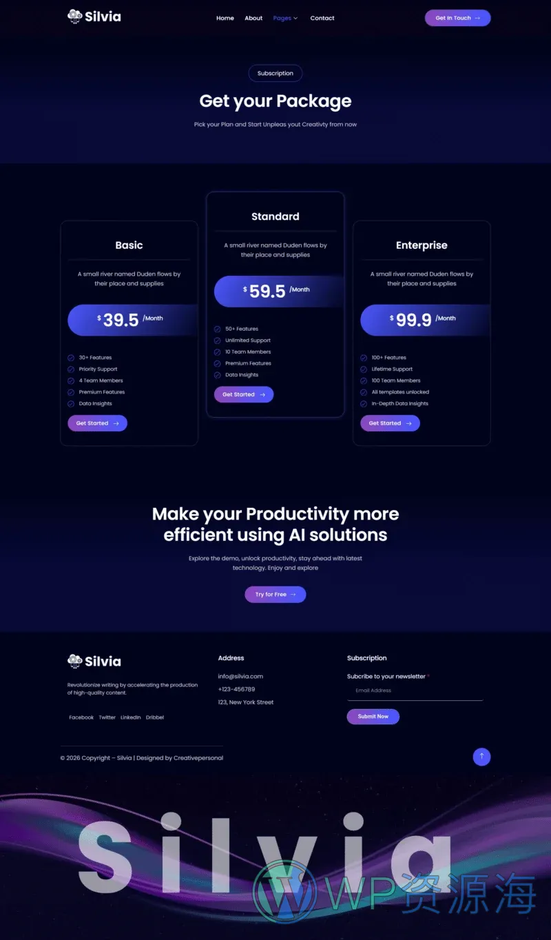 AI SaaS初创Elementor网站模板_一键导入快速建站插图3-WP资源海 AI Elementor 模板价格页面预览
