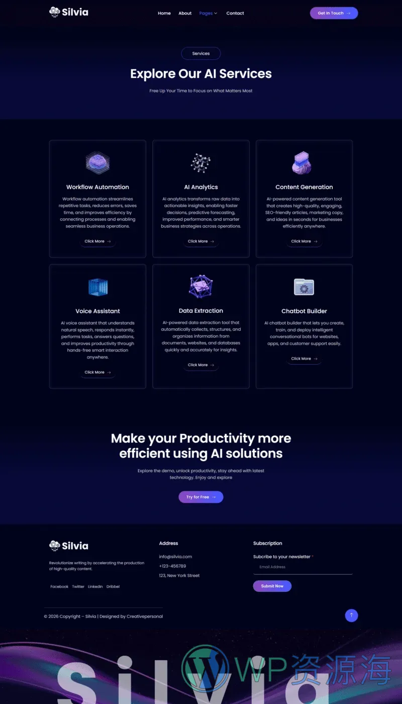 AI SaaS初创Elementor网站模板_一键导入快速建站插图4-WP资源海 AI Elementor 模板服务页面预览