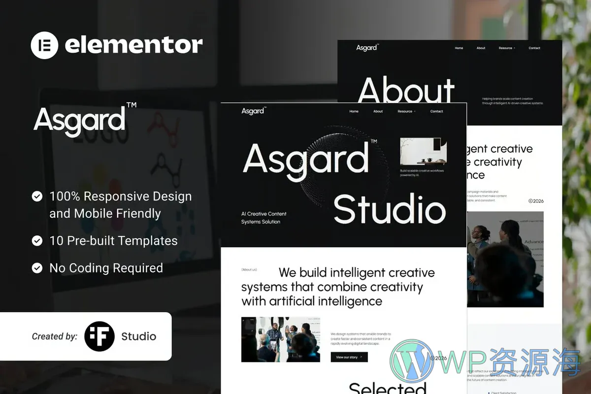 AI创意内容机构Elementor网站模板_一键导入快速建站插图-WP资源海 AI Elementor 网站模板封面