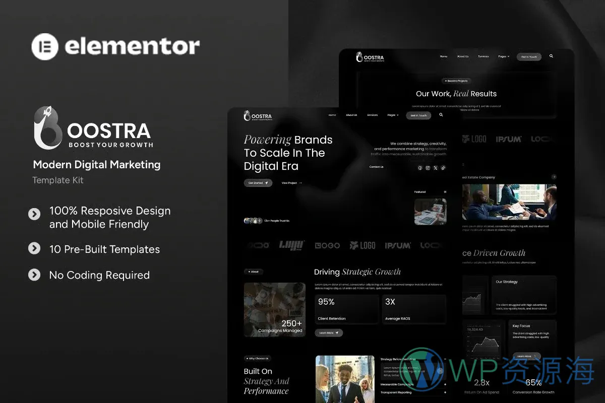 数字营销机构Elementor网站模板_一键导入快速建站插图-WP资源海 广告/营销 Elementor 网站模板封面