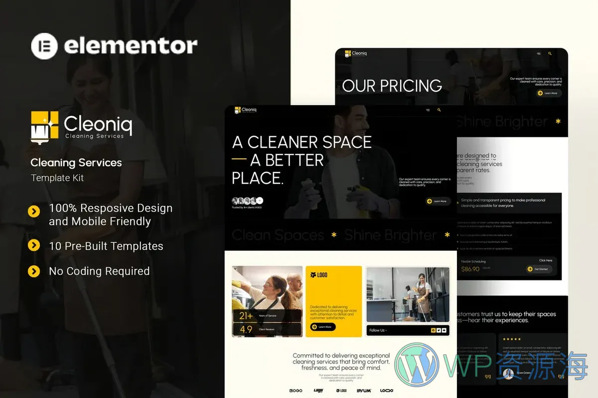 保洁 Elementor 网站模板封面