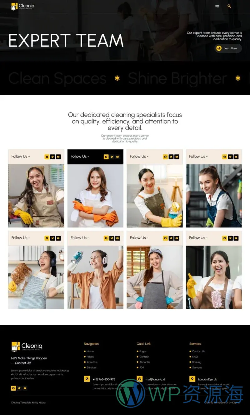 保洁 Elementor 模板团队页面预览
