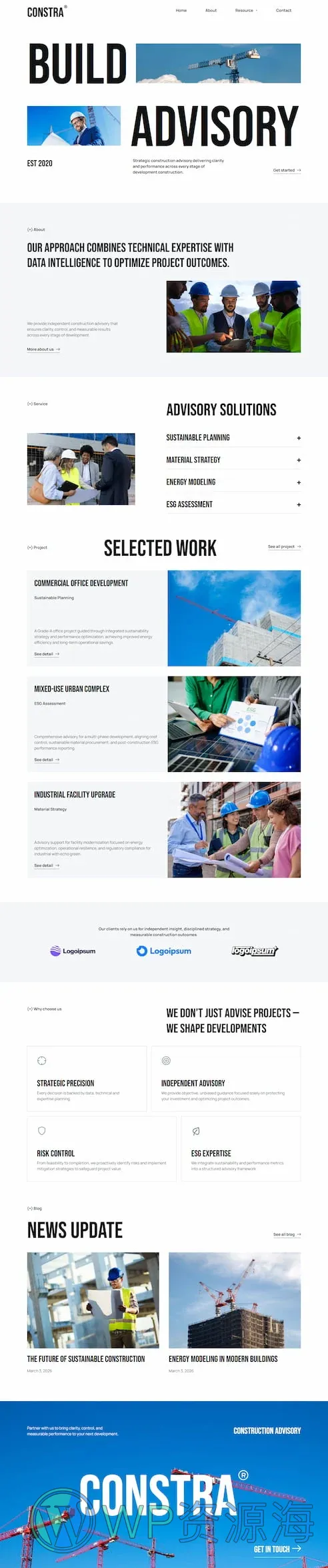 建筑/地产 Elementor 模板首页预览