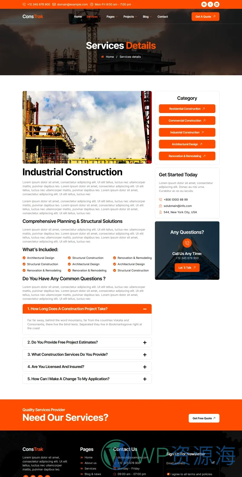 建筑施工企业Elementor网站模板_一键导入快速建站插图7-WP资源海 建筑/地产 Elementor 模板服务详情预览