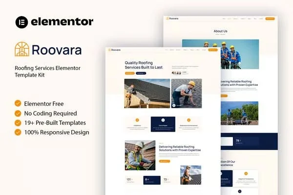 屋顶维修服务Elementor网站模板_一键导入快速建站