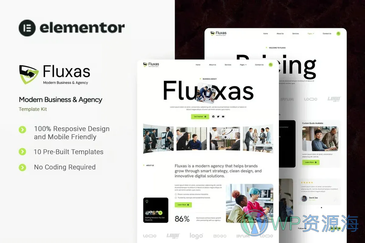 现代企业官网Elementor网站模板_一键导入快速建站插图-WP资源海 企业 Elementor 网站模板封面