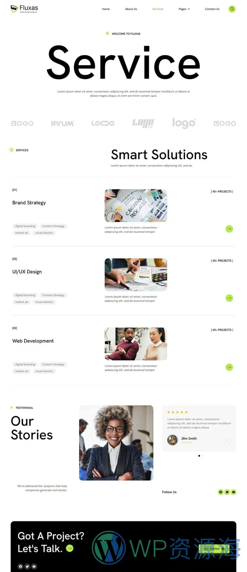 现代企业官网Elementor网站模板_一键导入快速建站插图3-WP资源海 企业 Elementor 模板服务页面预览
